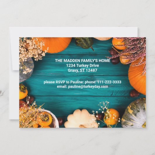 Invitation Dîner d'action d'amitié Fête Citrouille bleu (Dos)