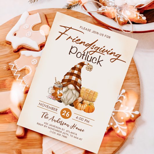 Invitation Dîner d'action d'amitié Potluck Gnomes Citrouille