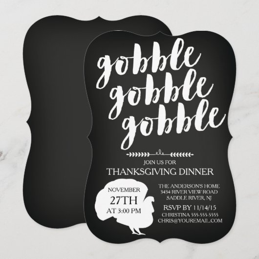 Invitation Dîner d'Action de grâce à Chalkboard Gobble (Devant / Derrière)