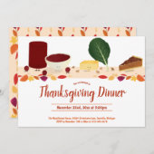 Invitation Dîner d'action de grâce Aliments souriants Cartoon (Devant / Derrière)