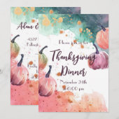Invitation Dîner d'action de grâce Aquarelle Citrouille Invit (Devant / Derrière)