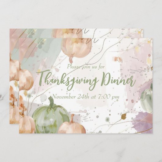 Invitation Dîner d'action de grâce Aquarelle Citrouille Invit (Devant / Derrière)