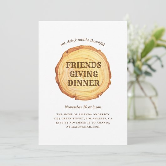 Invitation Dîner d'action de grâce. Bois rustique et convivia (Debout devant)