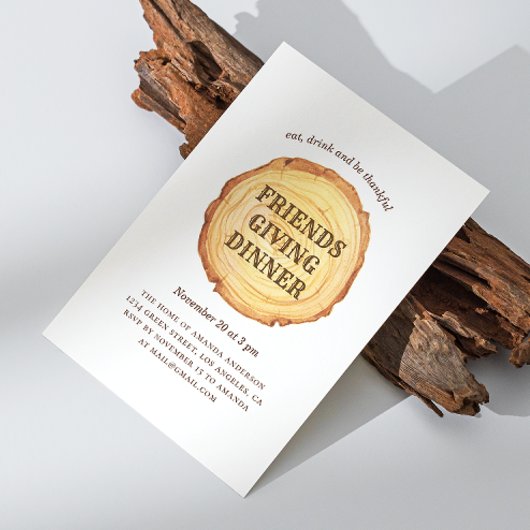 Invitation Dîner d'action de grâce. Bois rustique et convivia