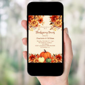 Invitation Dîner d'action de grâce citrouille fleurs orange