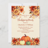 Invitation Dîner d'action de grâce citrouille fleurs orange (Devant)