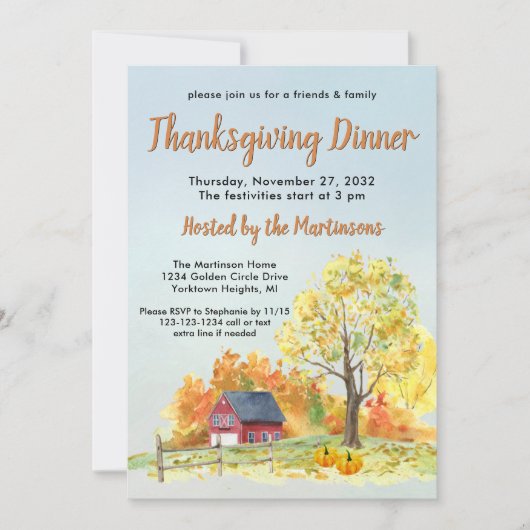 Invitation Dîner d'action de grâce Citrouilles de la scène d' (Devant)