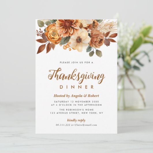Invitation dîner d'action de grâce de fleurs de chute (Debout devant)