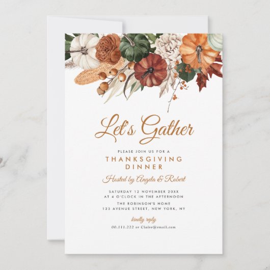 Invitation dîner d'action de grâce de la récolte d'automne (Devant)