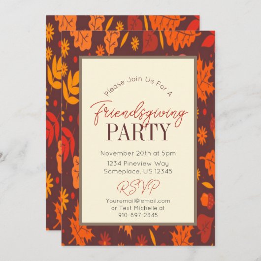 Invitation Dîner d'Action de Grâce des feuilles d'automne Inv (Devant / Derrière)