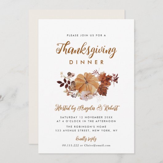 Invitation dîner d'action de grâce du feuillage (Devant / Derrière)