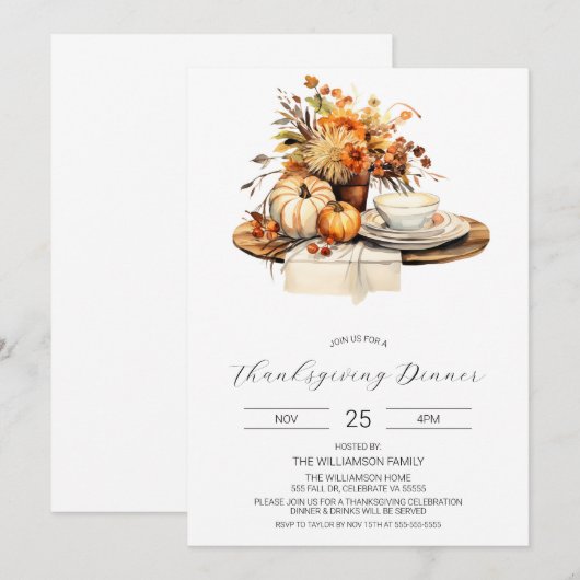 Invitation Dîner d'action de grâce Invitation, Célébration d' (Devant / Derrière)