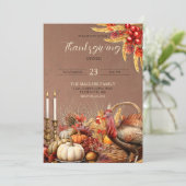 Invitation Dîner d'action de grâce Turquie Citrouilles bougie (Debout devant)