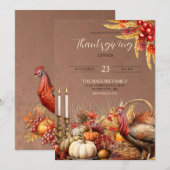 Invitation Dîner d'action de grâce Turquie Citrouilles bougie (Devant / Derrière)