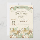 Invitation Dîner d'action de grâce Vert ivoire Brown or (Devant)