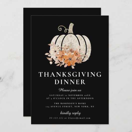 Invitation dîner d'action de grâces à fleurs d'automne (Devant / Derrière)