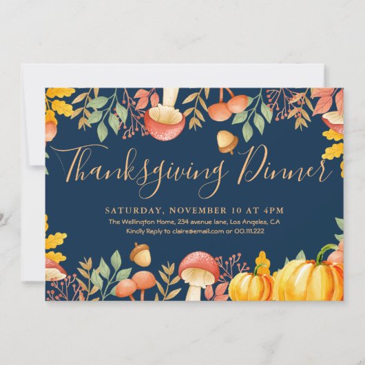 Invitation Dîner d'action de grâces à fleurs d'automne (Devant)