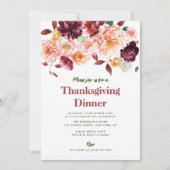 Invitation dîner d'action de grâces à fleurs d'automne rustiq (Devant)