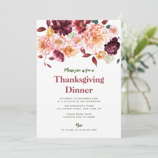 Invitation dîner d'action de grâces à fleurs d'automne rustiq (Debout devant)