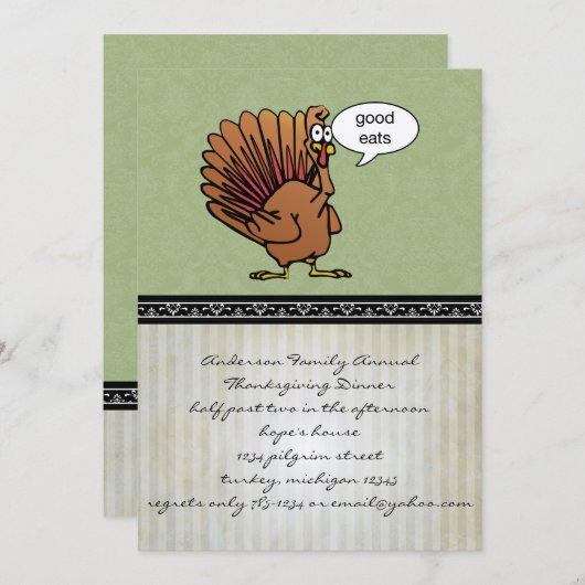 Invitation Dîner d'action de grâces amusant (Devant / Derrière)