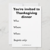 Invitation Dîner d'action de grâces amusant (Dos)