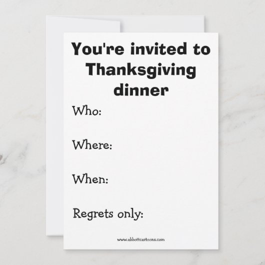 Invitation Dîner d'action de grâces amusant (Dos)
