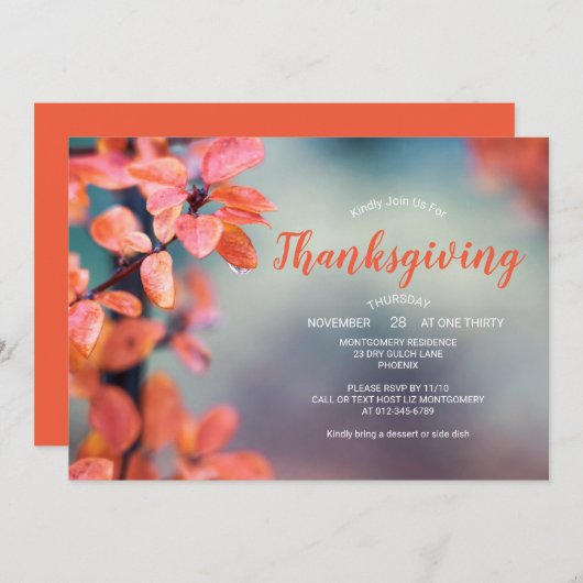 Invitation Dîner d'action de grâces Auburn Feuilles d'automne (Devant / Derrière)