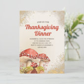 Invitation Dîner d'action de grâces Automne Champignons rouge (Debout devant)