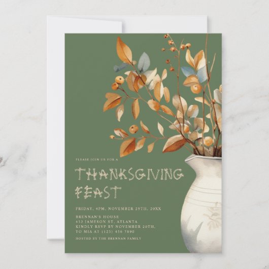 Invitation Dîner d'action de grâces Automne vert d'olive (Devant)