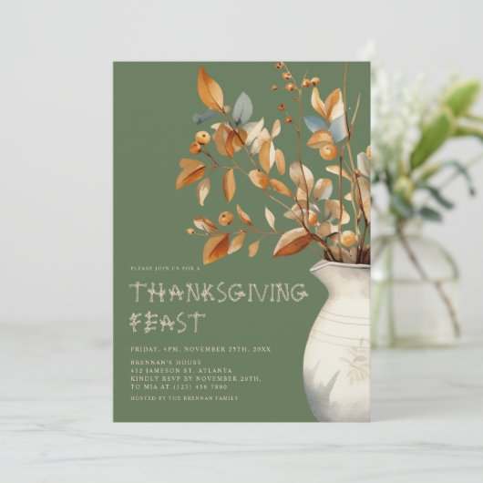 Invitation Dîner d'action de grâces Automne vert d'olive (Debout devant)