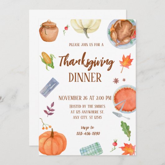 Invitation Dîner d'action de grâces avec un Citrouille turc (Devant / Derrière)