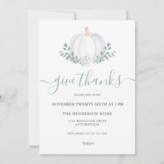 Invitation Dîner d'action de grâces blanc Citrouille (Devant)