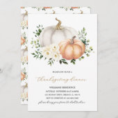 Invitation Dîner d'action de grâces blanc Citrouille Floral (Devant / Derrière)