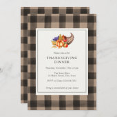 Invitation Dîner d'action de grâces Brown Buffalo Plaid Invit (Devant / Derrière)