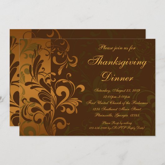 Invitation Dîner d'action de grâces Brown de châtaignes (Devant / Derrière)