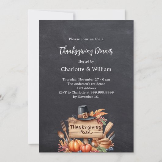Invitation Dîner d'action de grâces Chalkboard citrouille (Devant)