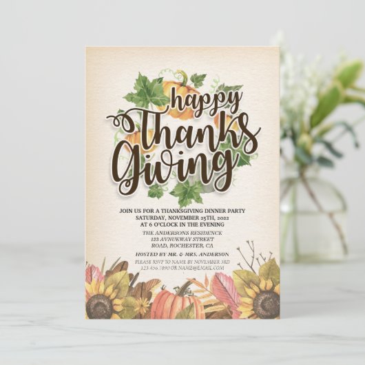 Invitation Dîner d'action de grâces chic Feuille d'automne (Debout devant)