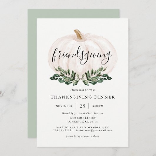 Invitation Dîner d'action de grâces citrouille (Devant / Derrière)