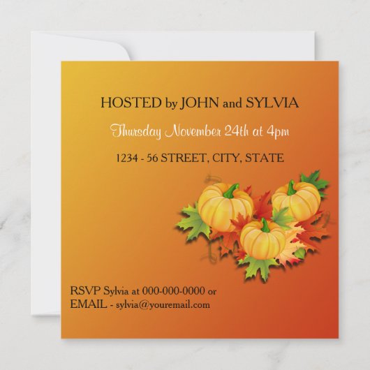 Invitation Dîner d'action de grâces - Citrouille (Dos)
