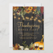 Invitation Dîner d'action de grâces citrouille de bois fleuri (Devant)