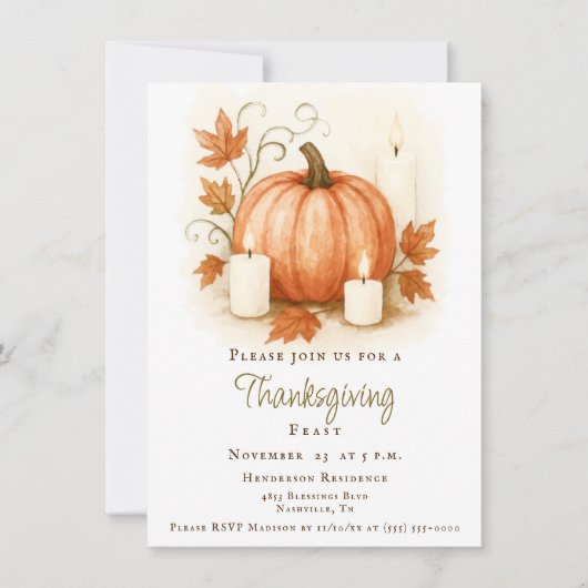 Invitation Dîner d'action de grâces Citrouille de moisson | B (Devant)
