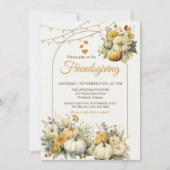 Invitation Dîner d'action de grâces Citrouille Floral (Devant)