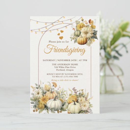 Invitation Dîner d'action de grâces Citrouille Floral (Debout devant)