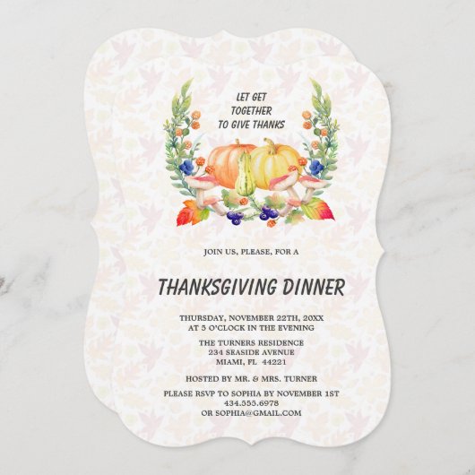 Invitation Dîner d'action de grâces d'automne Citrouilles (Devant / Derrière)