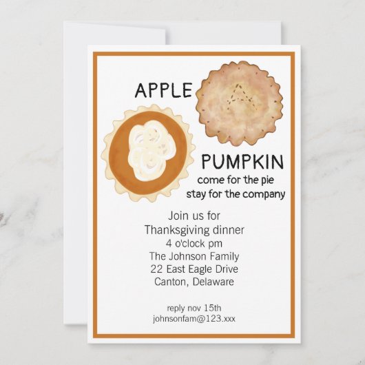 Invitation Dîner d'action de grâces et tarte (Devant)