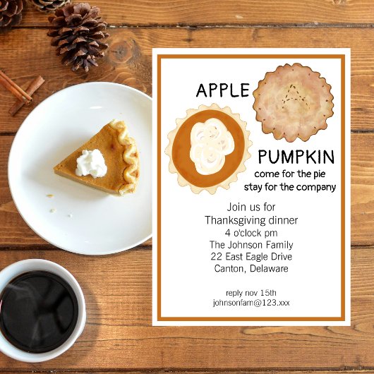 Invitation Dîner d'action de grâces et tarte