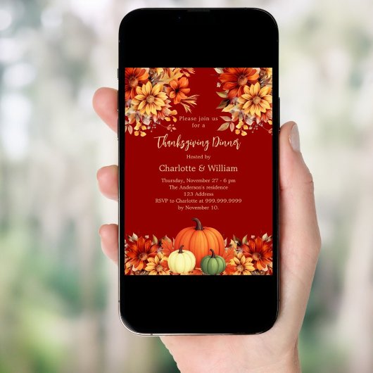 Invitation Dîner d'action de grâces fleurs de terre cuite cit