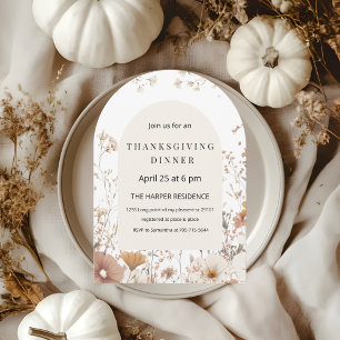 Invitation Dîner d'action de grâces floral arc Neutre
