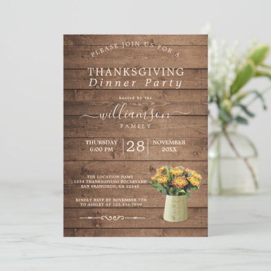 Invitation Dîner d'action de grâces florale de Chrysantememum (Debout devant)