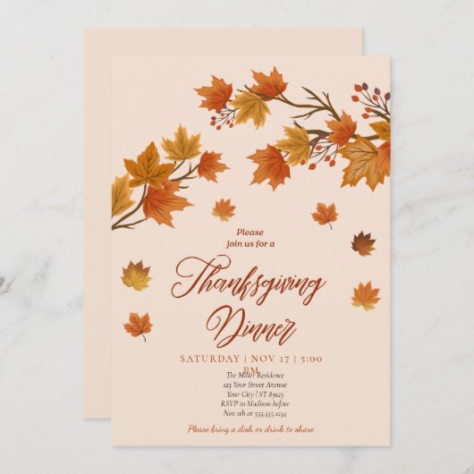 Invitation Dîner d'action de grâces florale moderne Citrouill (Devant / Derrière)